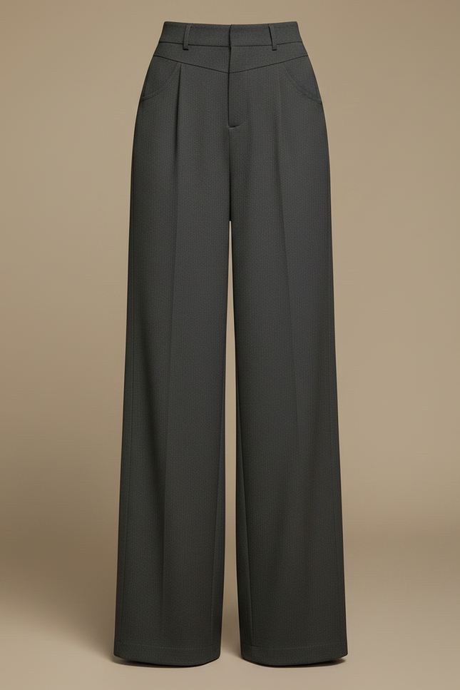 Pantalon Fluide Gris Ample Droit Taille Haute Élégant - Polyester - vue 3