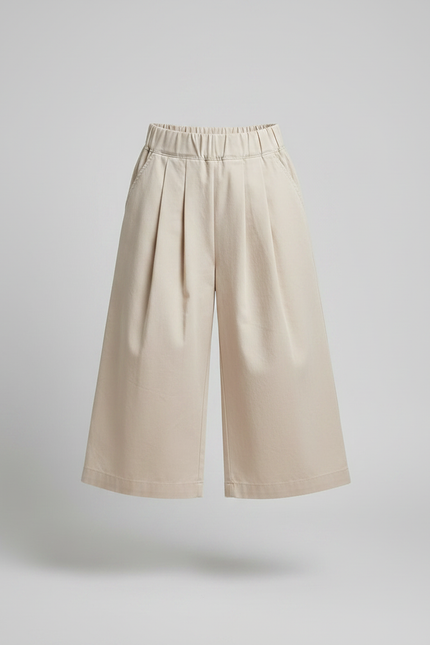 Pantalon Fluide Beige Plissé Ample Fille Décontracté - Toile - vue 3