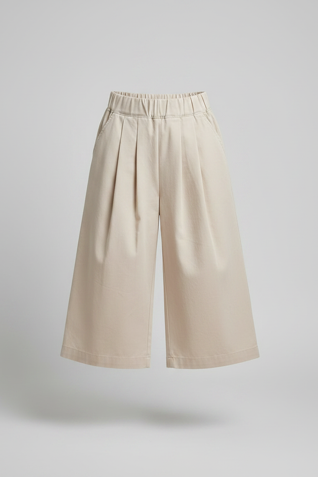 Pantalon Fluide Beige Plissé Ample Fille Décontracté - Toile - vue 3