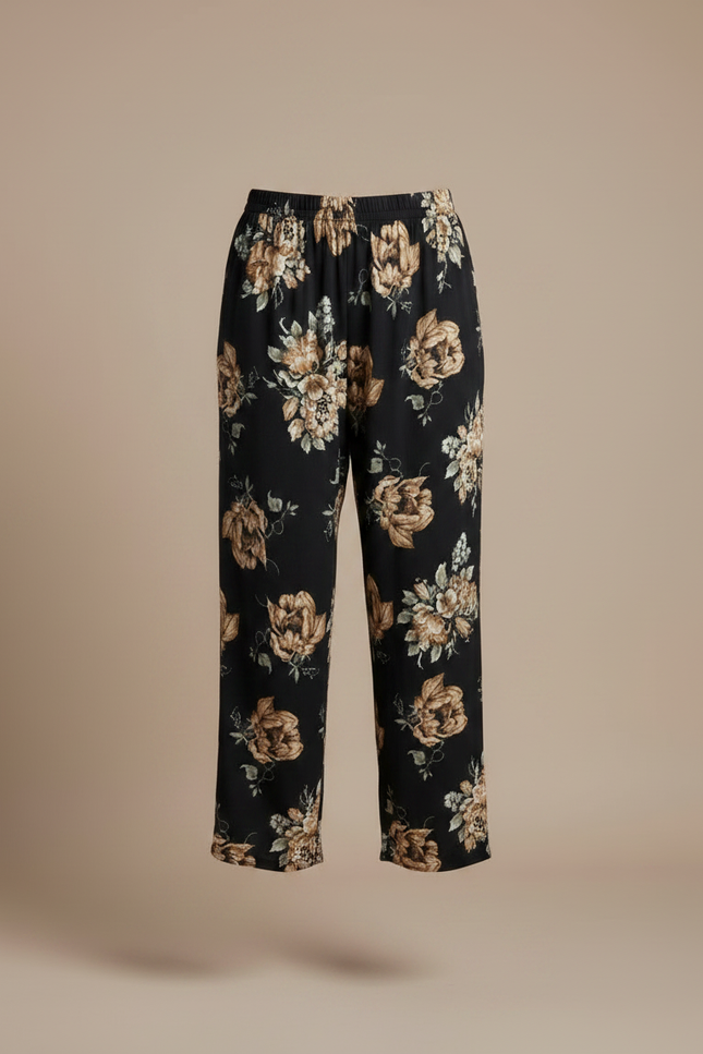 Pantalon Fluide Noir Floral Ample Femme Élégant - Imprimé Viscose - vue 3