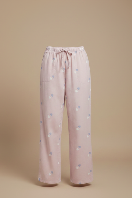 Pantalon Fluide Rose Coton Imprimé Cœurs Décontracté Femme - vue 3