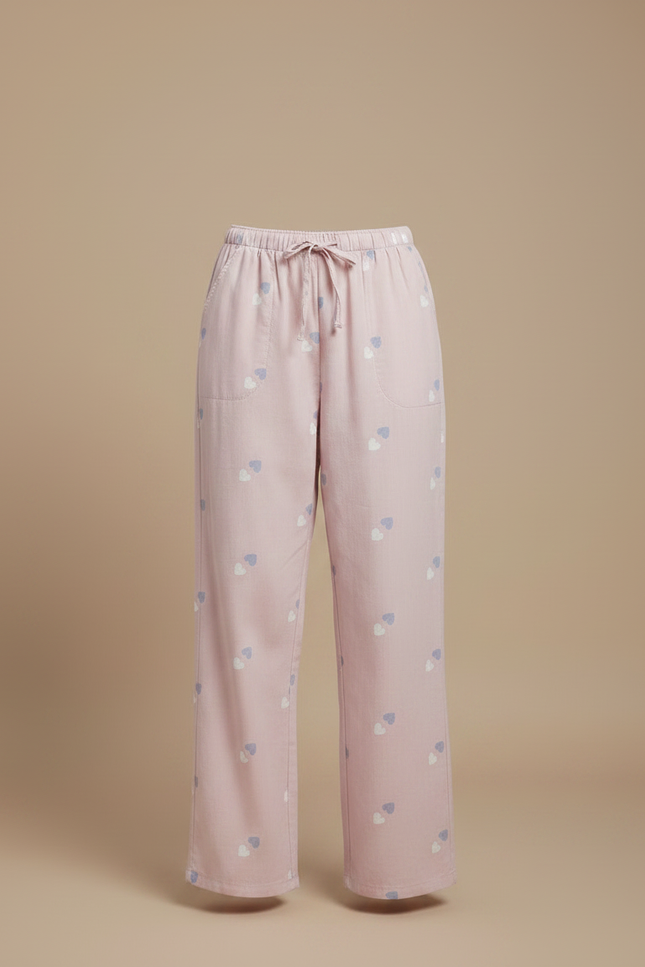Pantalon Fluide Rose Coton Imprimé Cœurs Décontracté Femme - vue 3