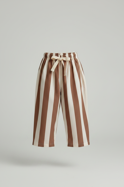 Pantalon Fluide Rayé Marron Ample Coton Enfant - vue 3