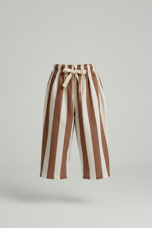 Pantalon Fluide Rayé Marron Ample Coton Enfant - vue 3