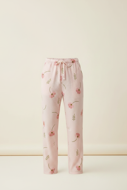 Pantalon Fluide Rose Fleuri Coton Plissé Décontracté - vue 3