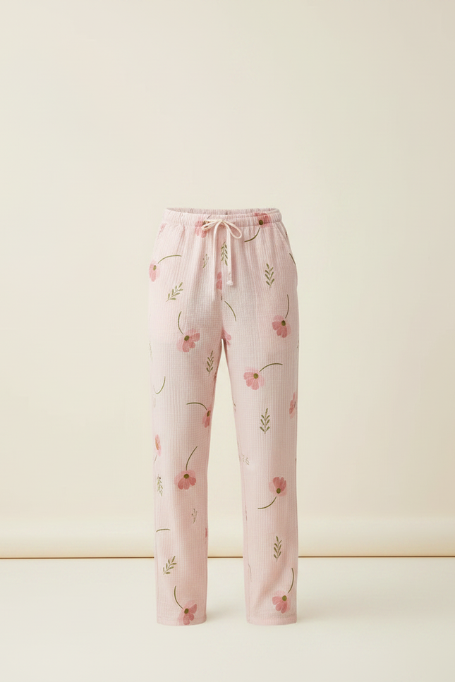 Pantalon Fluide Rose Fleuri Coton Plissé Décontracté - vue 3