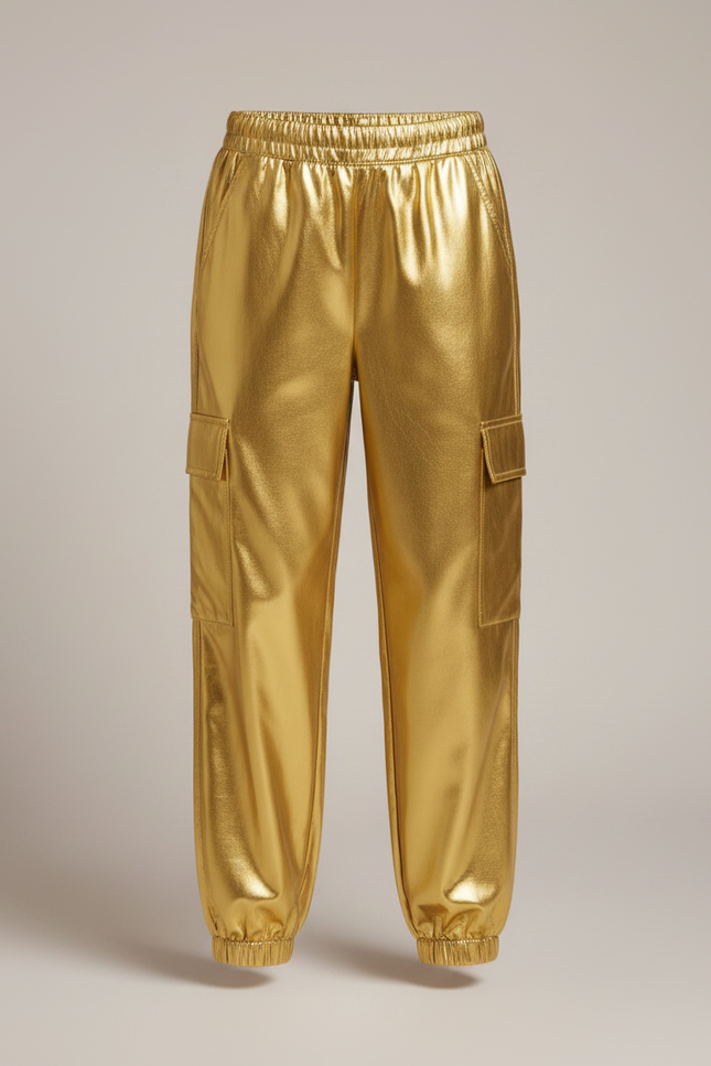 Pantalon Fluide Doré Métallisé Cargo Brillant Fille - Polyester - vue 3