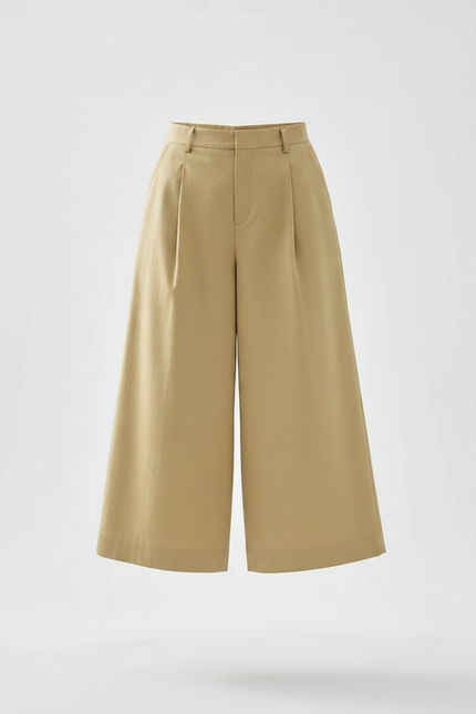 Pantalon Fluide Beige Large Plissé Court Chic - Gabardine - vue 3