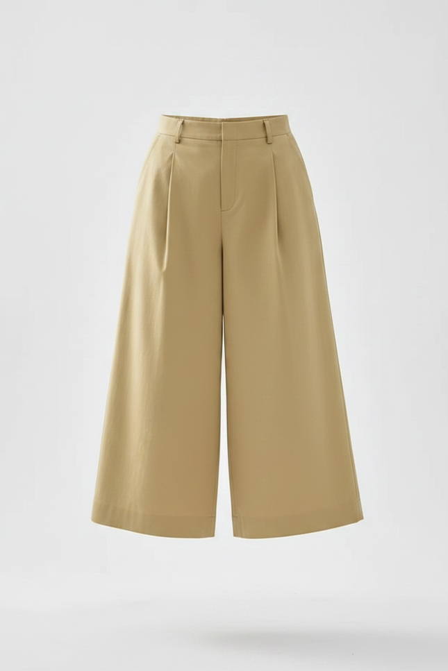 Pantalon Fluide Beige Large Plissé Court Chic - Gabardine - vue 3