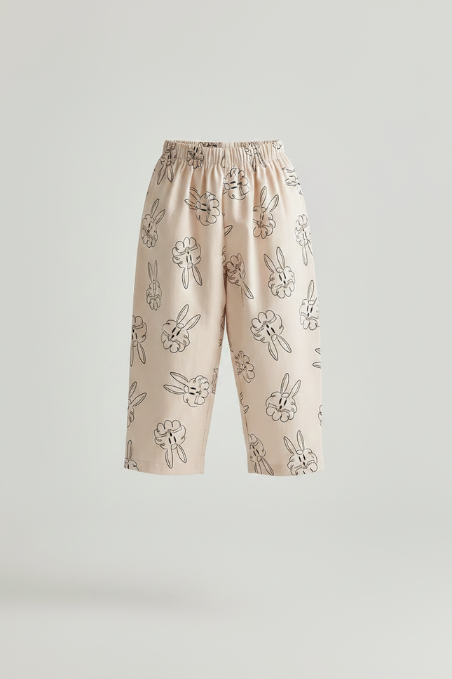 Pantalon Fluide Beige Coton Ample Imprimé Lapins Garçon - vue 3