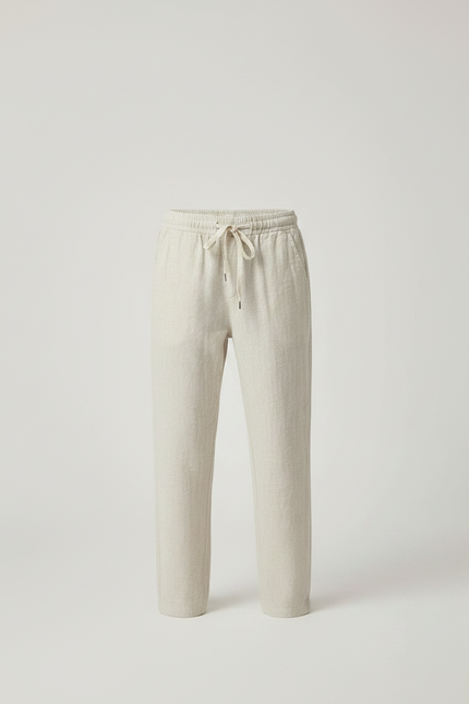 Pantalon Fluide Beige Lin Ample Cordon Garçon - vue 3