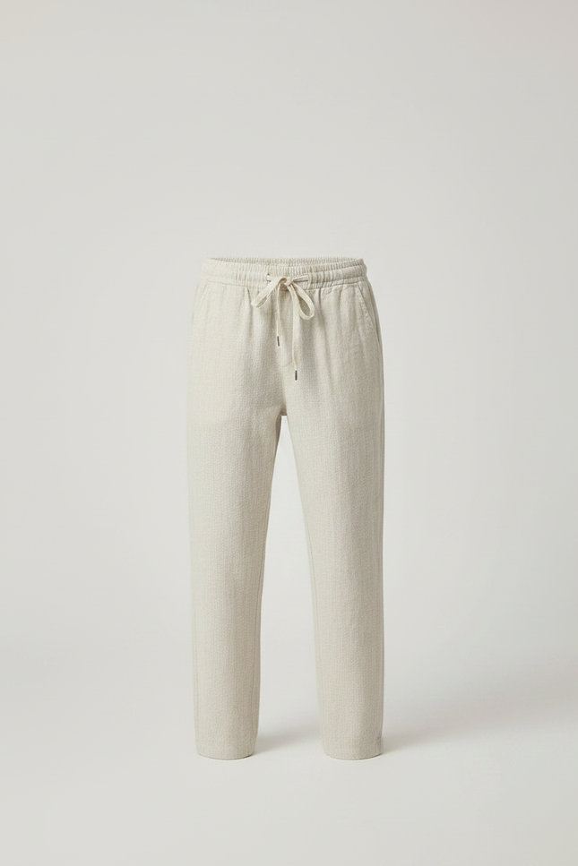 Pantalon Fluide Beige Lin Ample Cordon Garçon - vue 3