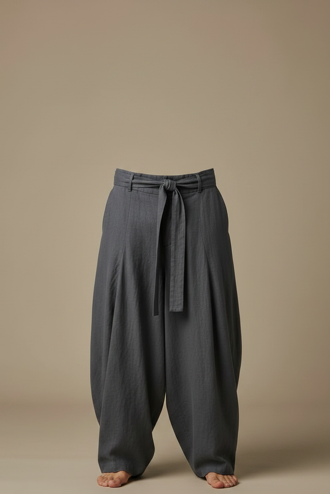 Pantalon Fluide Gris Ample Coton Lin Homme Décontracté - vue 3