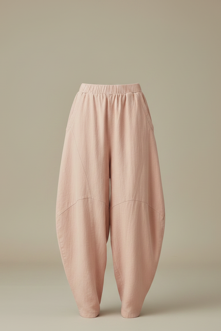 Pantalon Fluide Rose Ample Lin Confortable Harem - vue 3