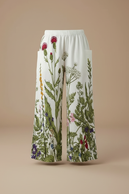 Pantalon Fluide Blanc Imprimé Floral Ample Confortable - Viscose - vue 3