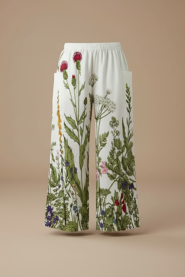 Pantalon Fluide Blanc Imprimé Floral Ample Confortable - Viscose - vue 3