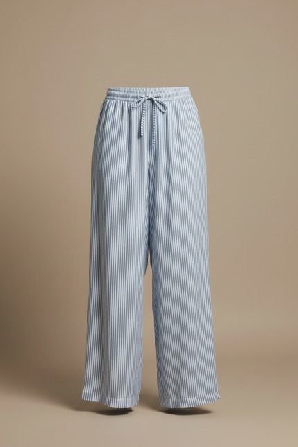 Pantalon Fluide Rayé Bleu Blanc Ample Décontracté - Multicolore Lin - vue 3
