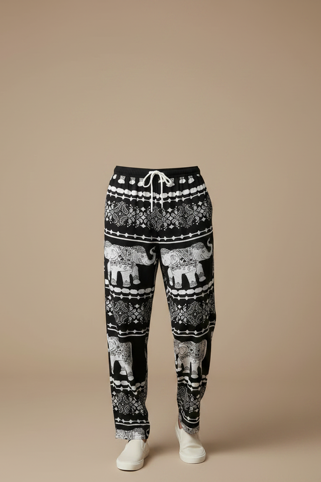 Pantalon Fluide Noir Ample Éléphant Thaïlandais Hippie - Viscose - vue 3
