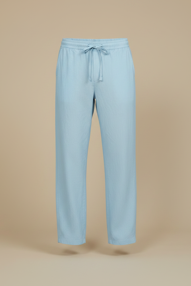 Pantalon Fluide Bleu Ciel Coton Lin Ample Cordon Homme - vue 3