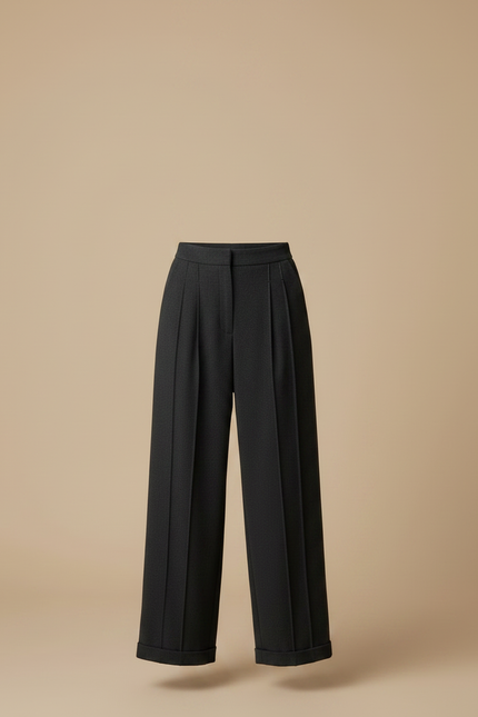 Pantalon Fluide Anthracite Large Taille Haute Plissé - Gris Polyester - vue 3