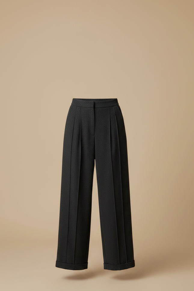 Pantalon Fluide Anthracite Large Taille Haute Plissé - Gris Polyester - vue 3