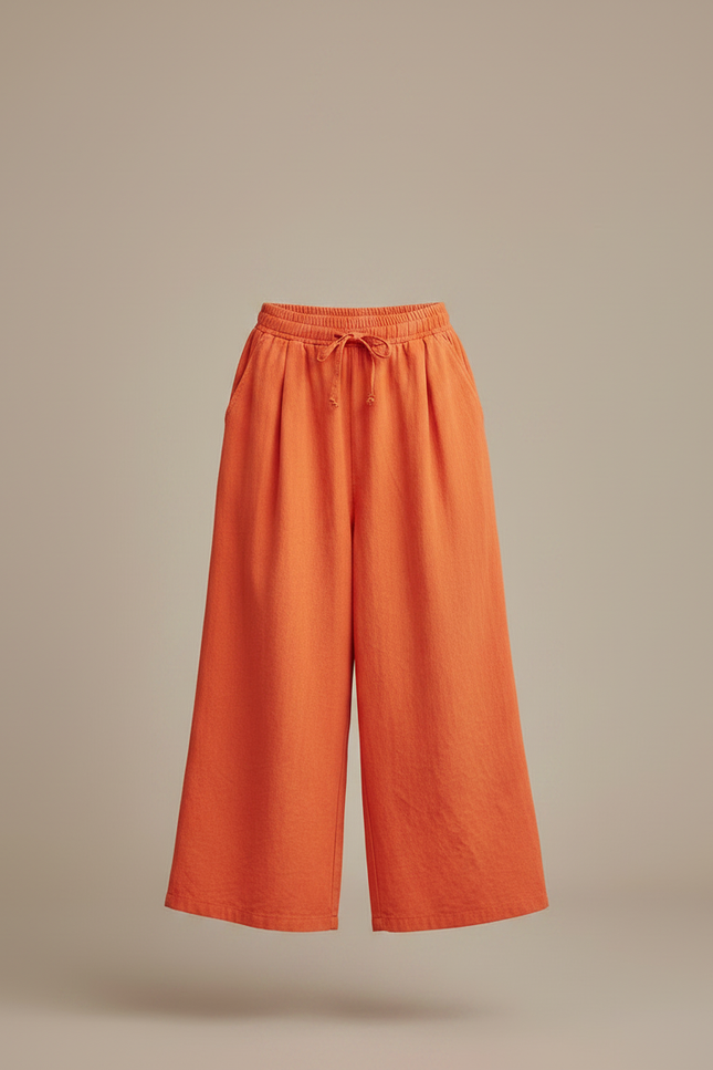 Pantalon Fluide Orange Lin Ample Décontracté Fille - vue 3