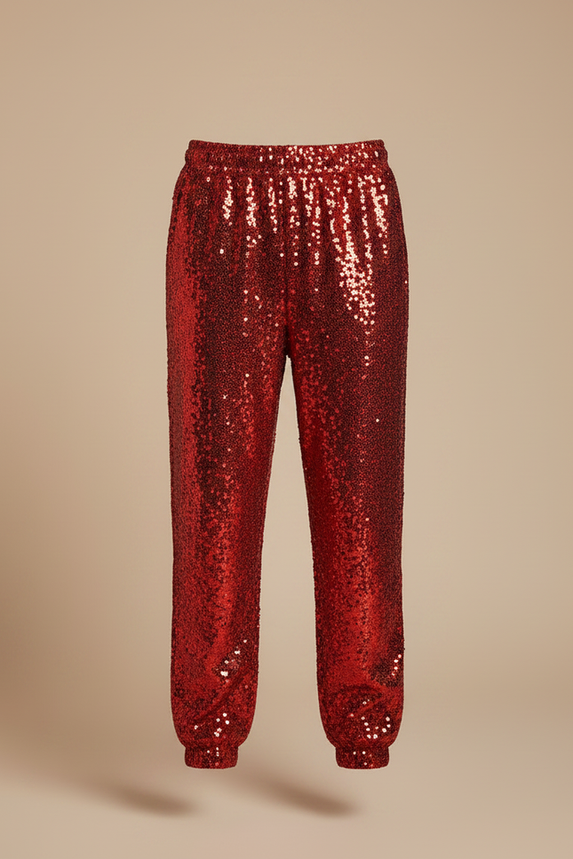 Pantalon Fluide Rouge Paillettes Scintillantes Ample Enfant - Polyester - vue 3