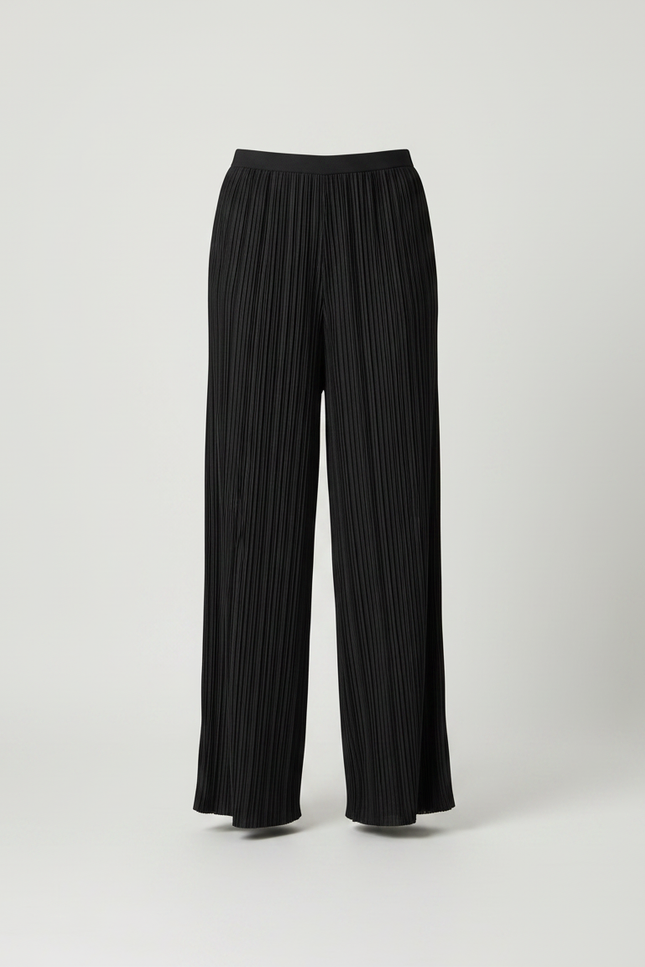 Pantalon Fluide Noir Plissé Ample Élégant Femme - Polyester - vue 3