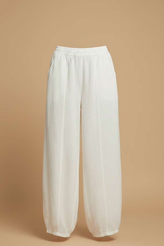 Pantalon Fluide Blanc Ample Lin Bohème Confortable - vue 3