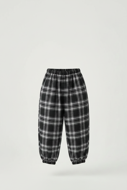 Pantalon Fluide Carreaux Noir Blanc Ample Décontracté Enfant - Imprimé Molleton - vue 3