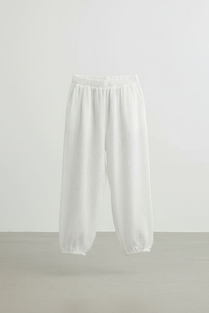 Pantalon Fluide Blanc Ample Coton Mousseline Confortable - vue 3
