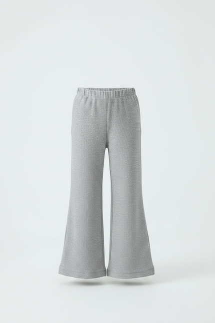 Pantalon Fluide Gris Maille Côtelée Évasé Confortable - vue 3