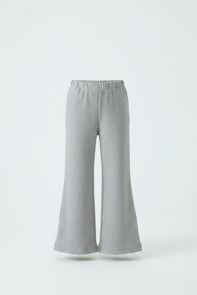 Pantalon Fluide Gris Maille Côtelée Évasé Confortable - vue 3