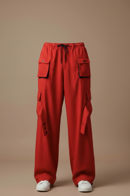 Pantalon Fluide Rouge Cargo Ample Décontracté Homme - Toile - vue 3