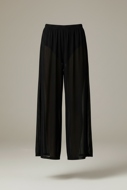 Pantalon Fluide Noir Transparent Fendu Ample Léger - Polyester - vue 3