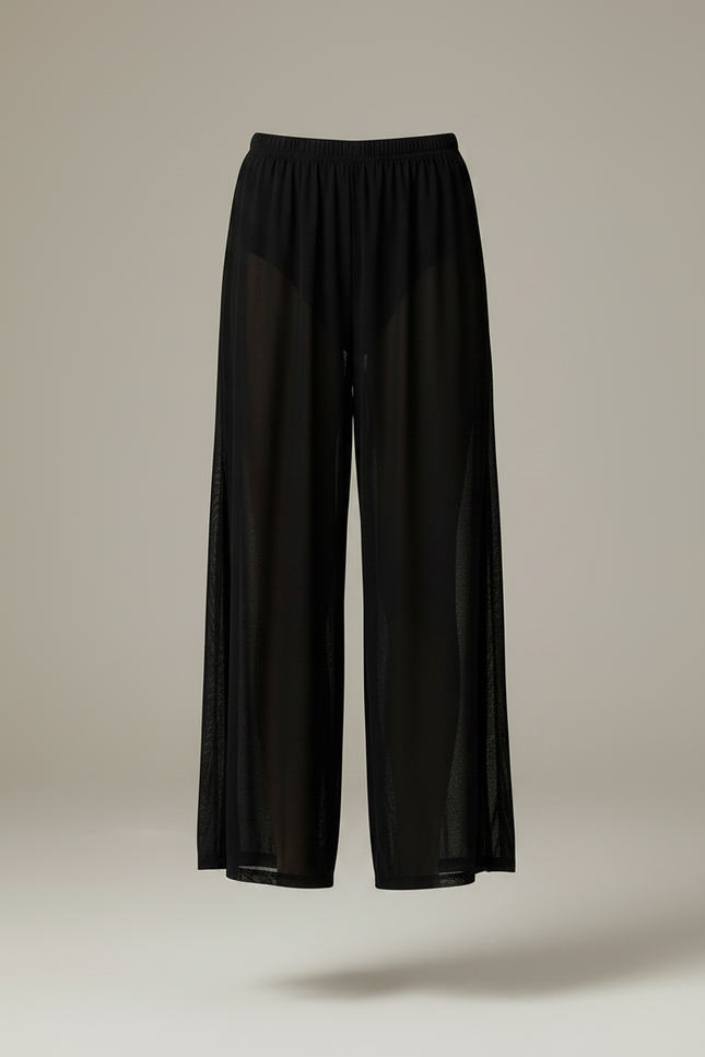 Pantalon Fluide Noir Transparent Fendu Ample Léger - Polyester - vue 3