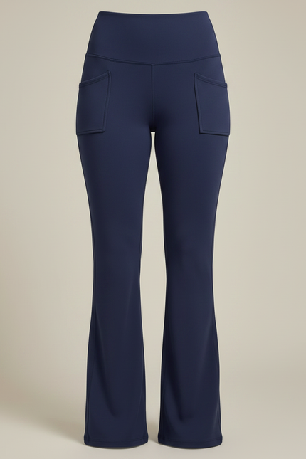 Pantalon Fluide Bleu Marine Évasé Poches Confortable Yoga - Polyester - vue 3