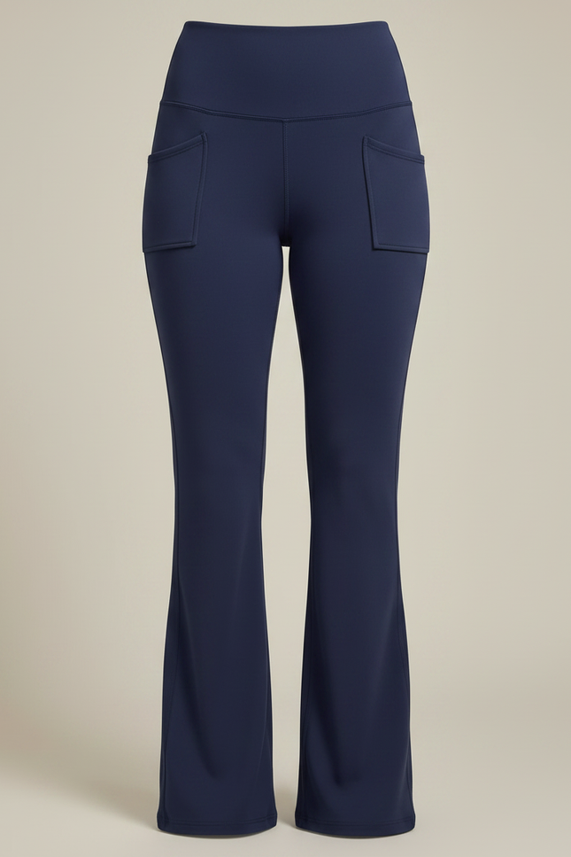 Pantalon Fluide Bleu Marine Évasé Poches Confortable Yoga - Polyester - vue 3
