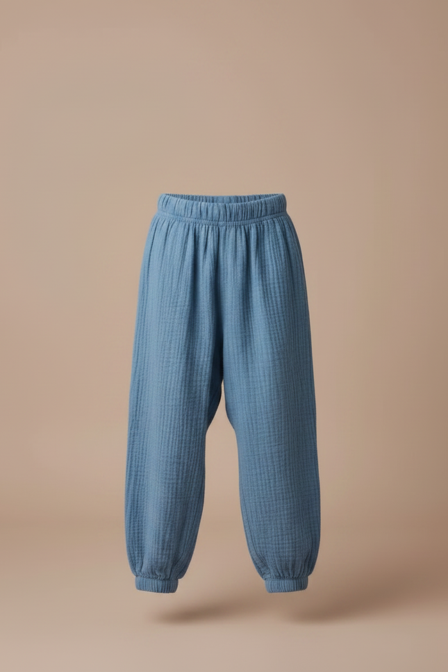 Pantalon Fluide Bleu Ciel Coton Ample Décontracté Enfant - vue 3
