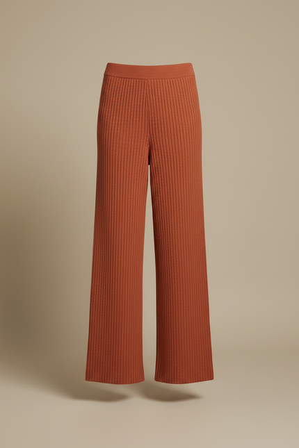 Pantalon Fluide Côtelé Large Marron Confortable Femme - Maille - vue 3