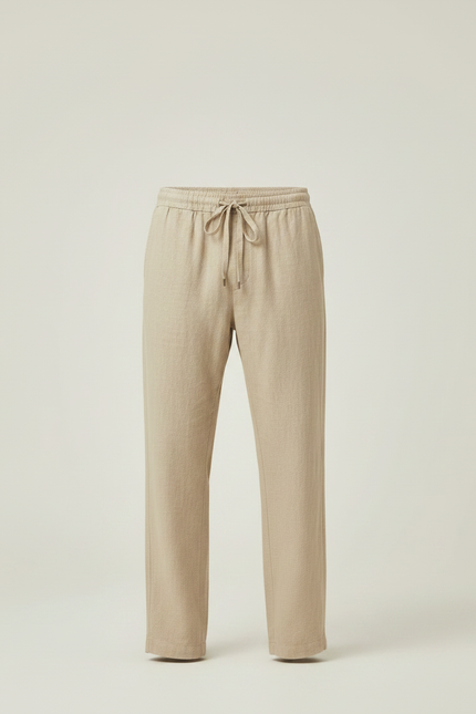 Pantalon Fluide Beige Lin Ample Cordon Homme - vue 3