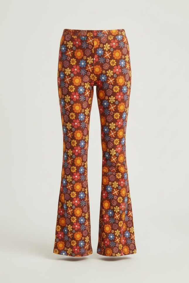 Pantalon Fluide Marron Floral Évasé Confortable Bohème - Maille - vue 3