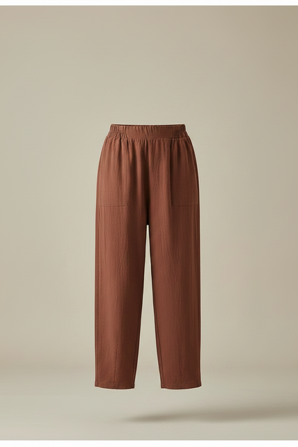 Pantalon Fluide Marron Lin Ample Décontracté Harem - vue 3