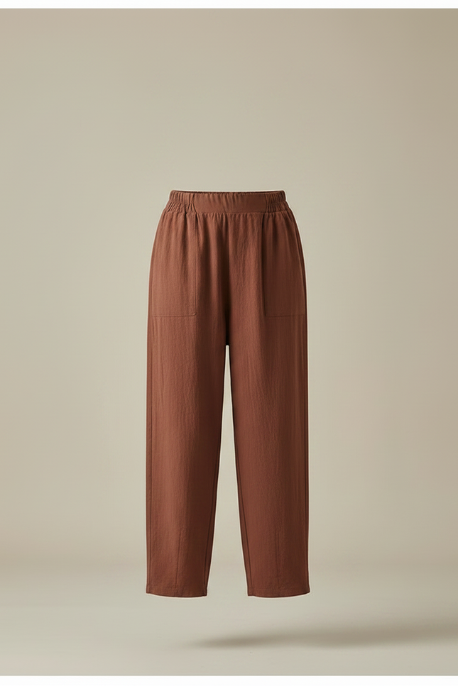Pantalon Fluide Marron Lin Ample Décontracté Harem - vue 3