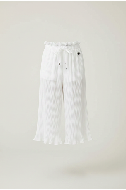 Pantalon Fluide Blanc Plissé Fille Léger Ceinture Froncée - Polyester - vue 3