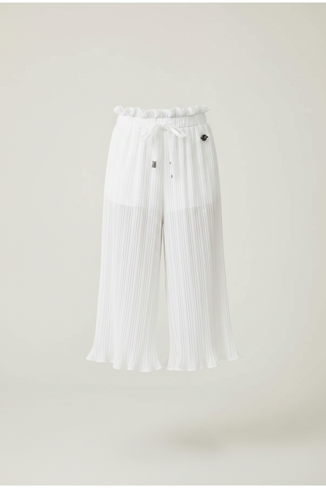 Pantalon Fluide Blanc Plissé Fille Léger Ceinture Froncée - Polyester - vue 3