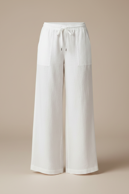 Pantalon Fluide Blanc Lin Ample Taille Élastique - vue 3