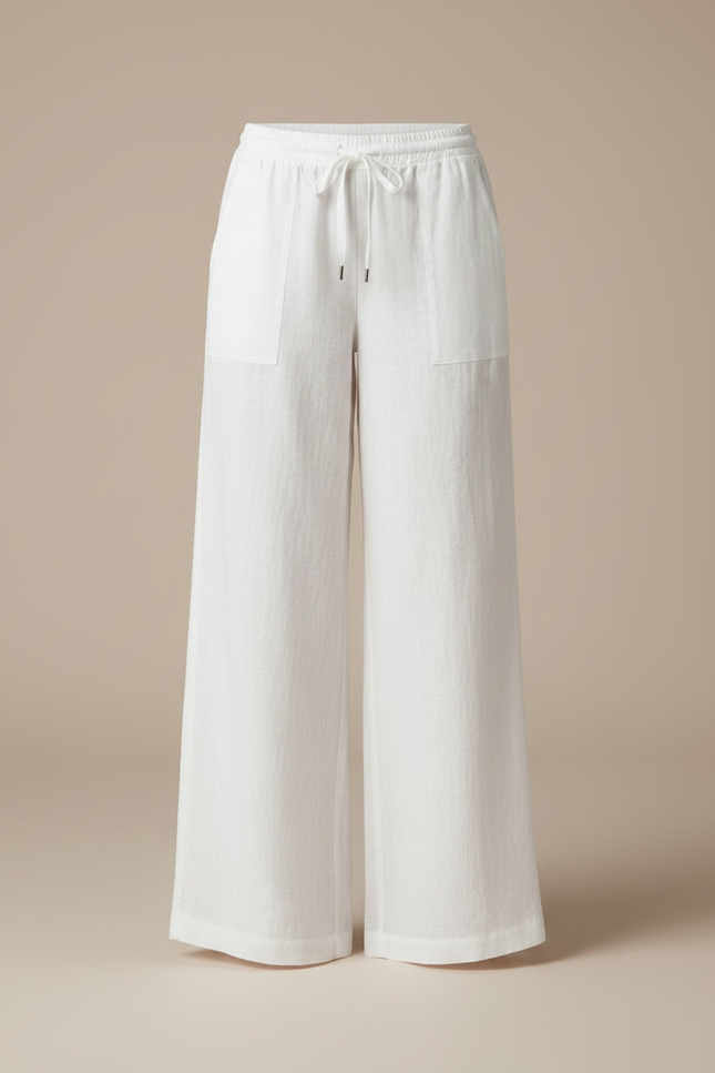 Pantalon Fluide Blanc Lin Ample Taille Élastique - vue 3