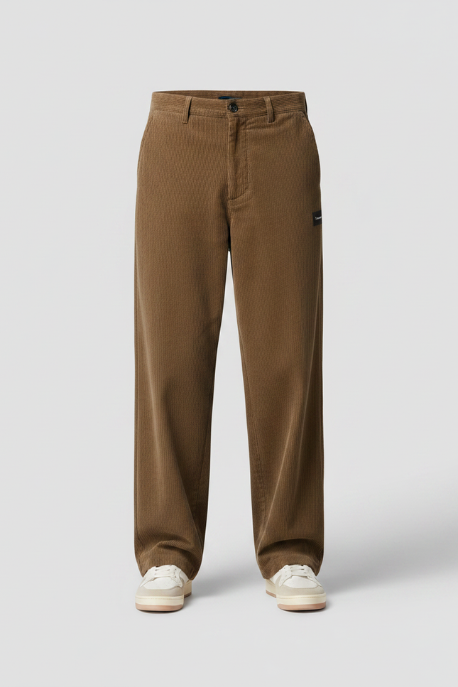 Pantalon Fluide Marron Côtelé Ample Décontracté Homme - Cordé - vue 3