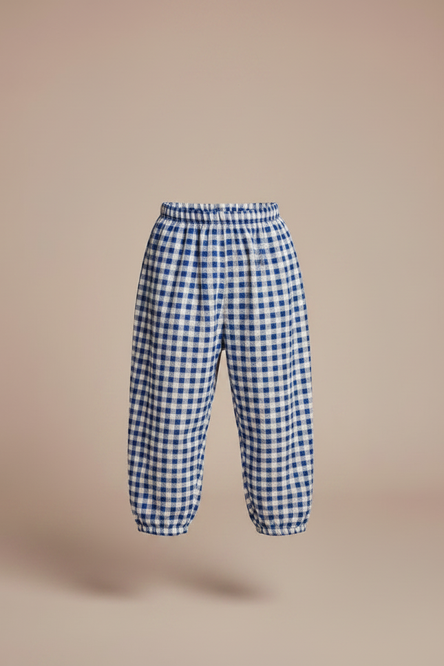Pantalon Fluide Carreaux Bleus Ample Coton Enfant - vue 3